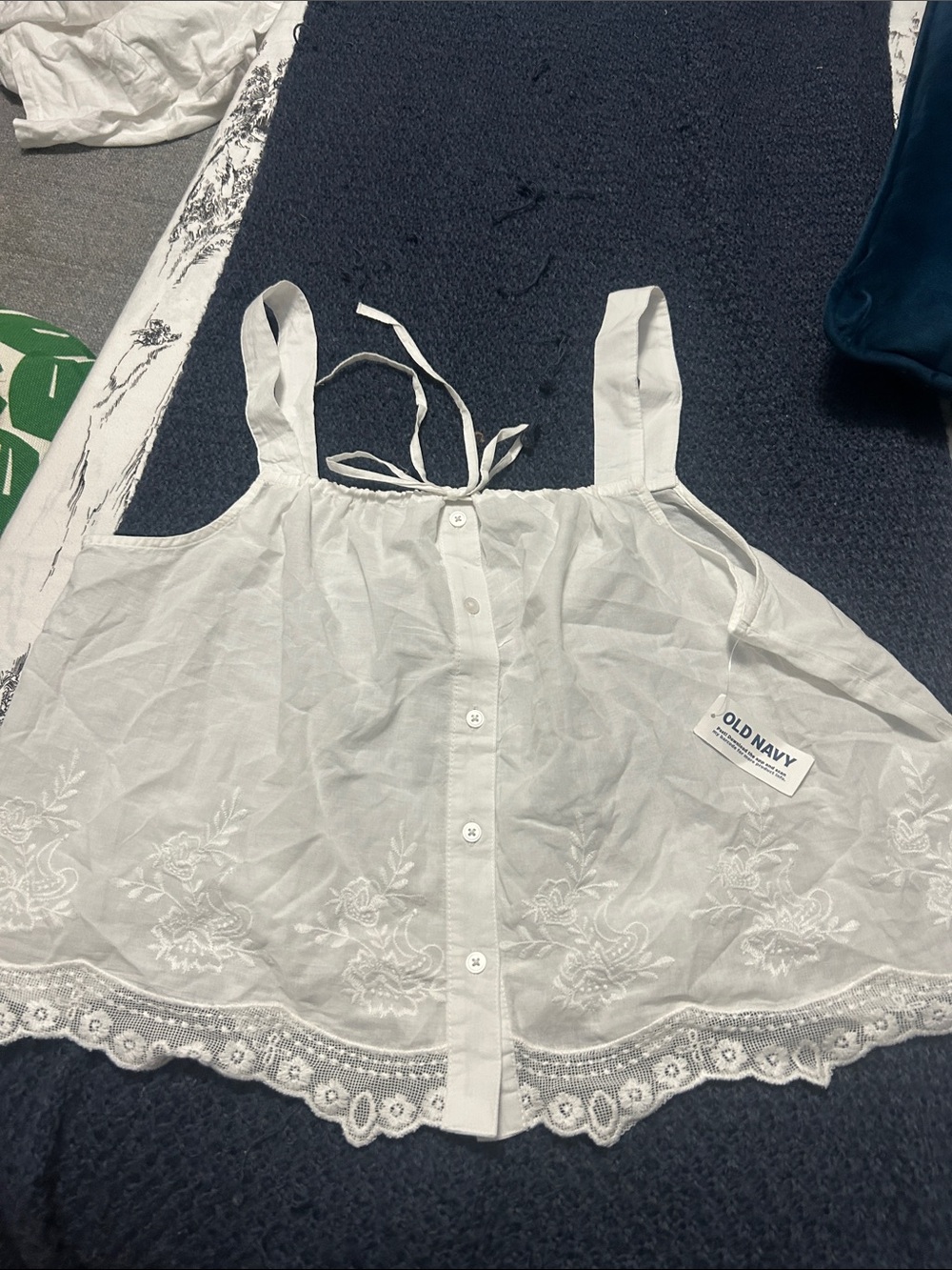 Old Navy White Embroidered Button-Front Crop Camisole
